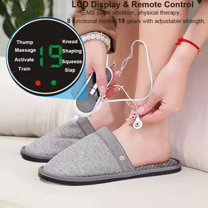 EMS Foot Massager Slippers with Remote - Electric Pulse Therapy Shoes