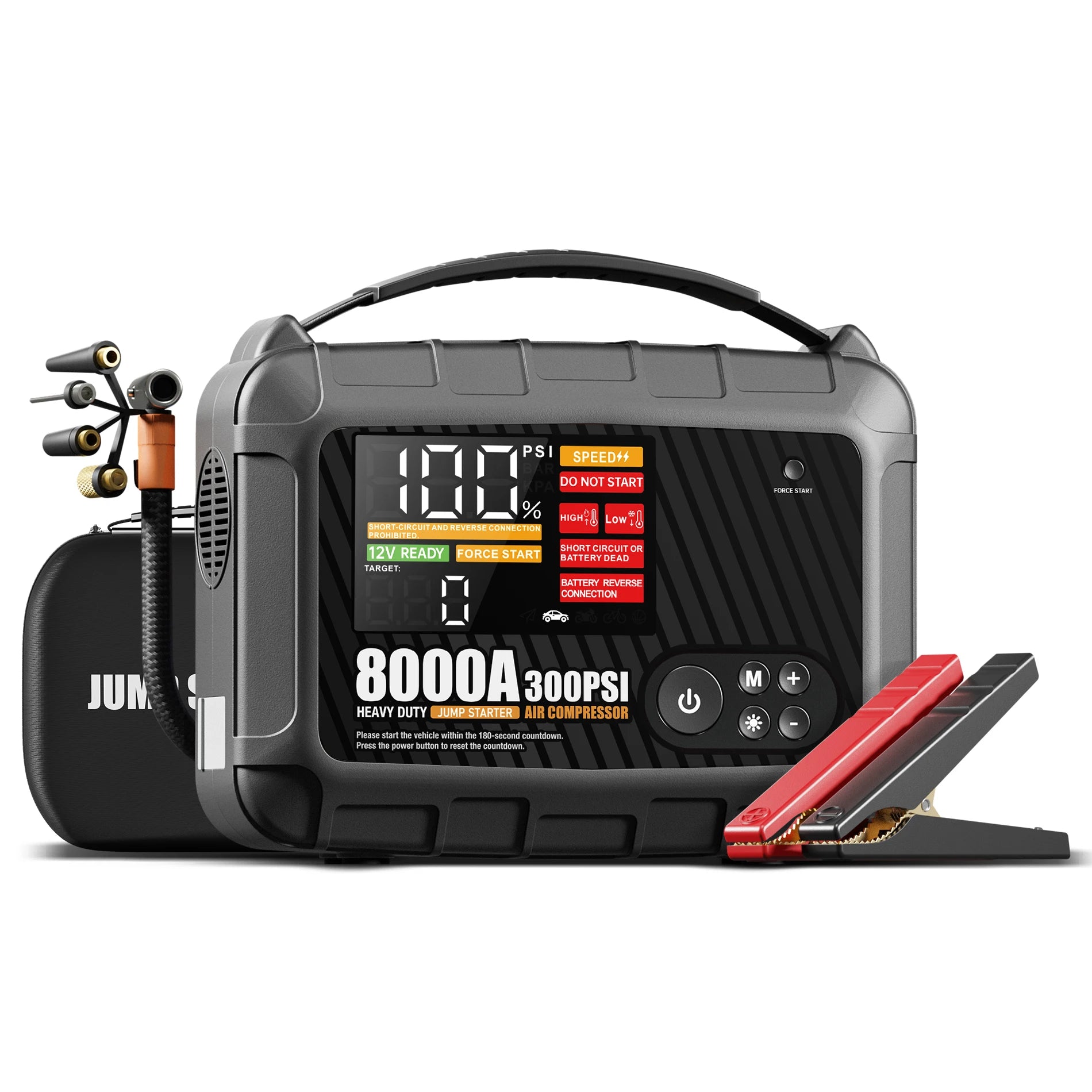 8000A Portable Car Jump Starter with Built-in Tire Air Compressor - 18