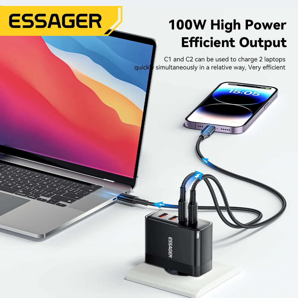 100W 4-Port USB-C Desktop Fast Charger for Laptops, iPhone, & Android