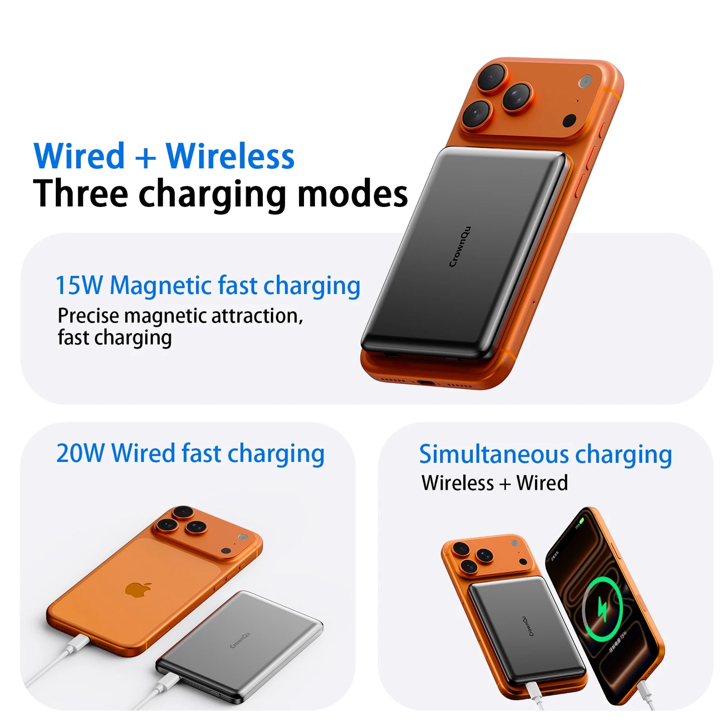 Magnetic Wireless Power Bank 20W Fast Charging Slim Metal Battery Pack