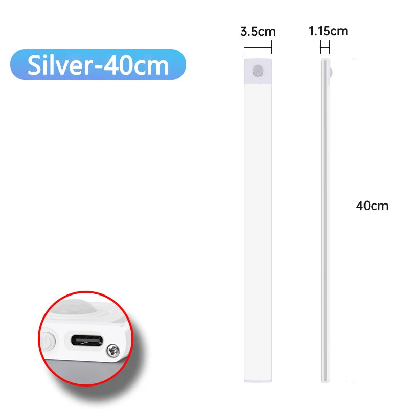 Ultra-Thin Magnetic LED Motion Sensor Cabinet Light - Type-C Rechargeable & Dimmable - 27