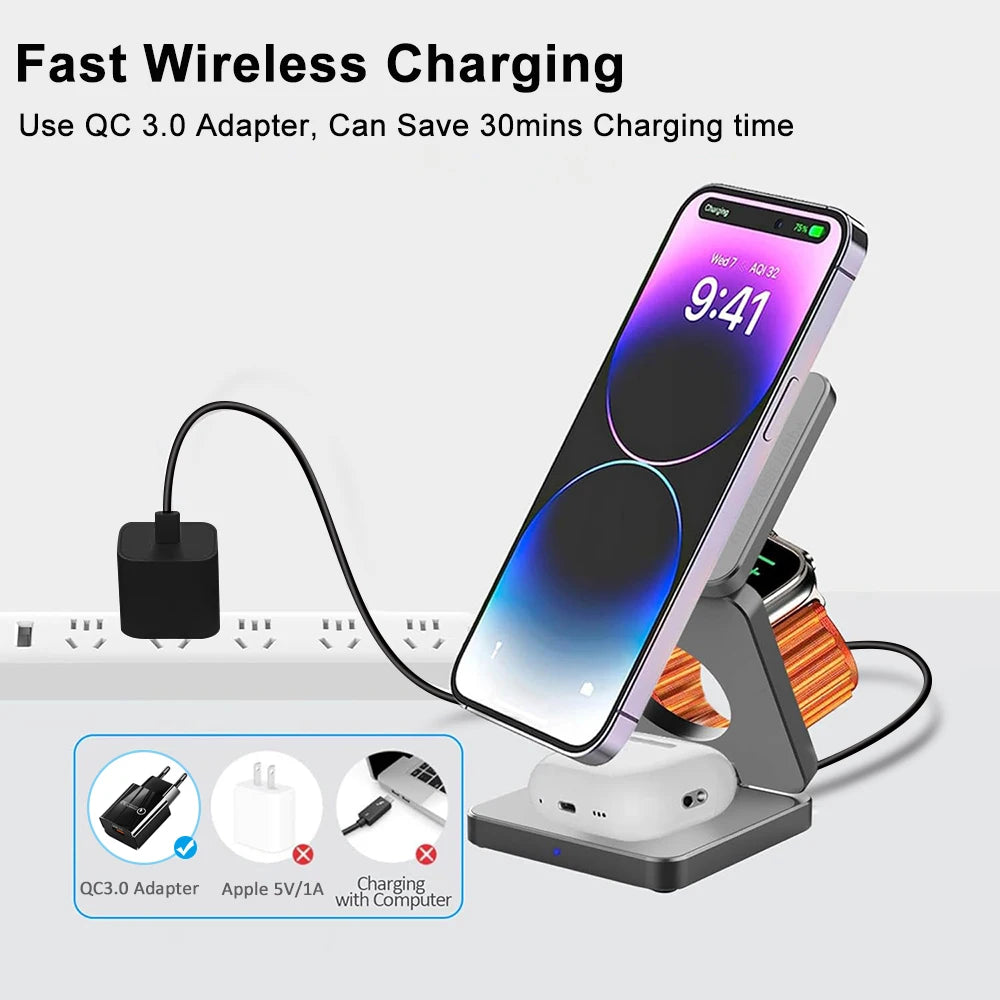3-in-1 Foldable Magnetic Wireless Charging Station for Apple Devices - 2