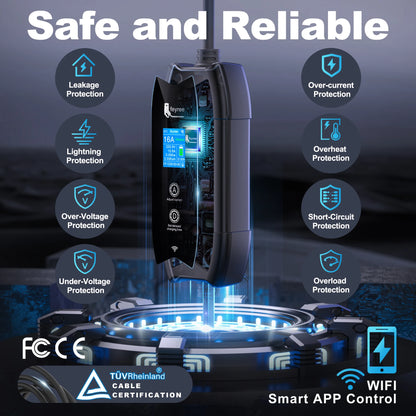 Portable 16A EV Charger with APP Control - 3.5KW Electric Vehicle Cable