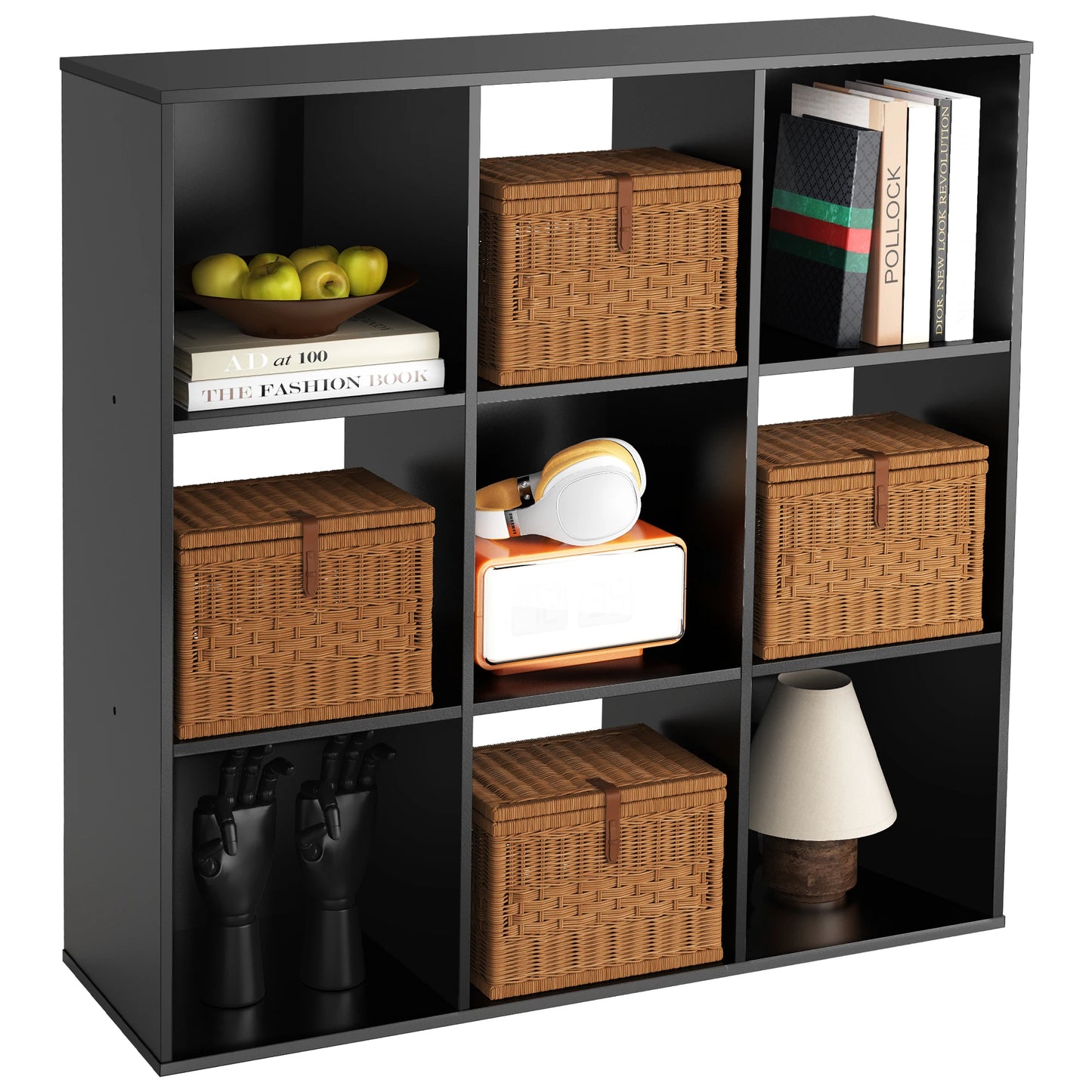 9-Cube Wooden Storage Organizer - Modern Open Bookshelf & Display Unit