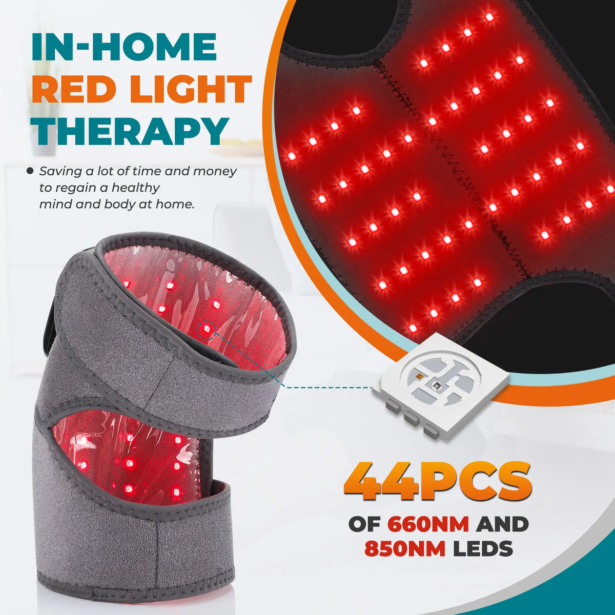 Cordless Heated Knee Wrap with Red Light Therapy and Adjustable Heat