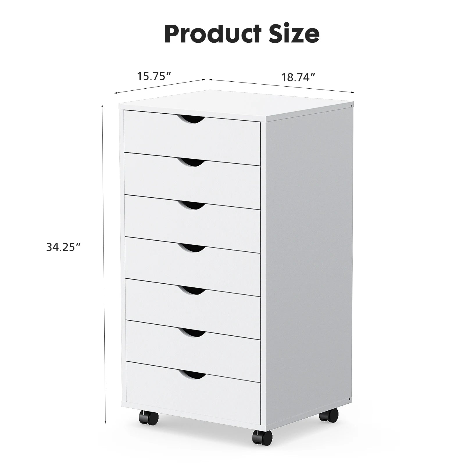 7-Drawer Rolling Storage Dresser - Mobile Wood Cabinet for Office & Bedroom - 13