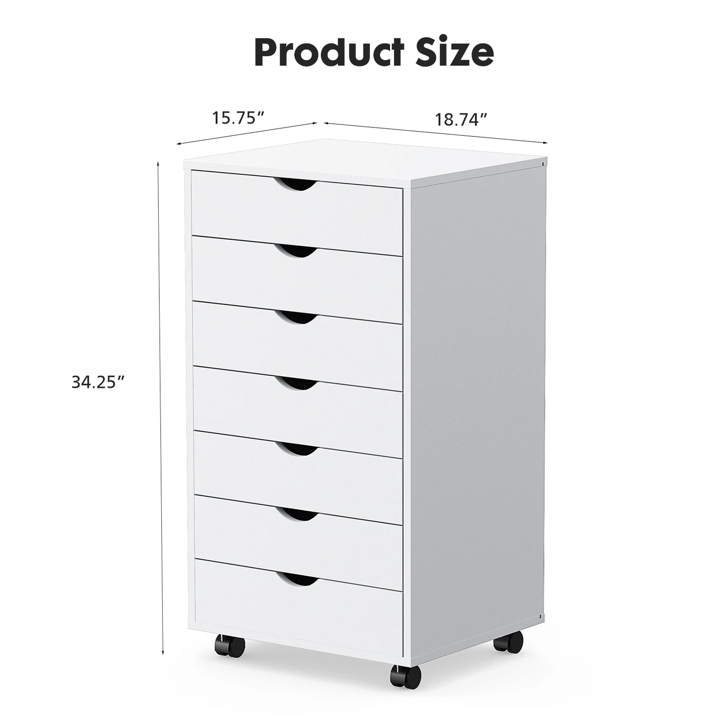 7-Drawer Rolling Storage Dresser - Mobile Wood Cabinet for Office & Bedroom