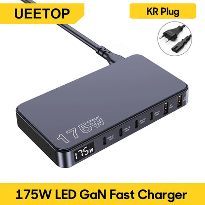 175W GaN USB-C Desktop Charger - 6-Port Fast Charging Station with LCD