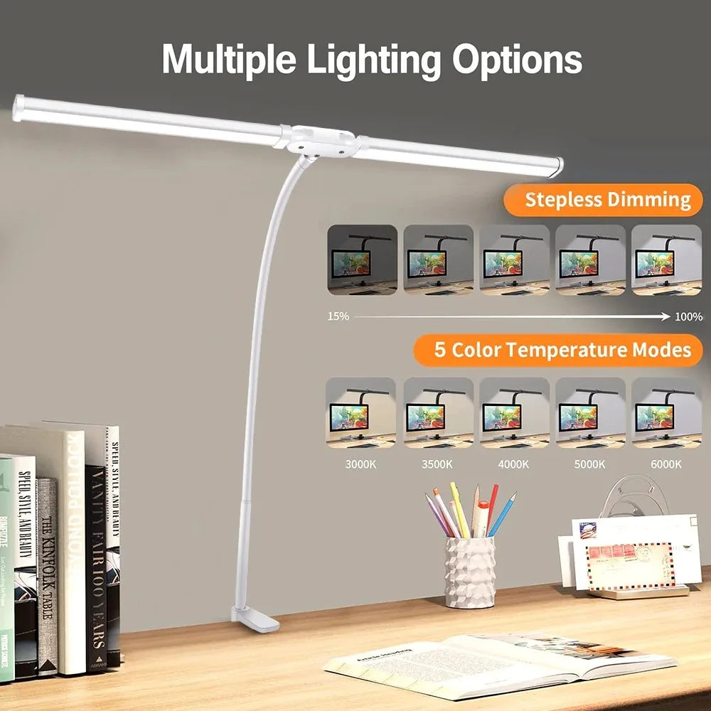 Double Head LED Architect Desk Lamp - Dimmable Office Light with Remote - 2
