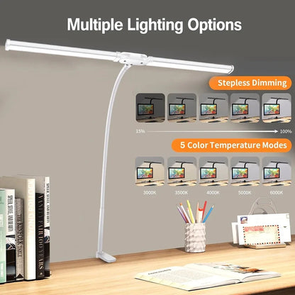 Double Head LED Architect Desk Lamp - Dimmable Office Light with Remote