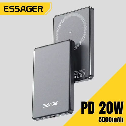 Slim Magnetic Wireless Power Bank 5000mAh for iPhone 16/15/14 Fast Charge