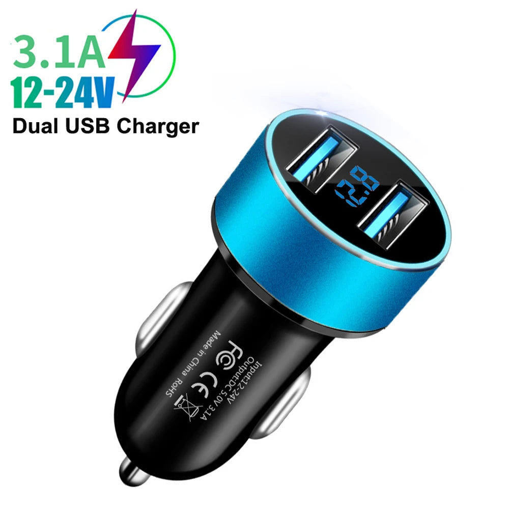 Dual USB Car Charger Adapter with Digital LED Voltmeter Voltage Display - 14
