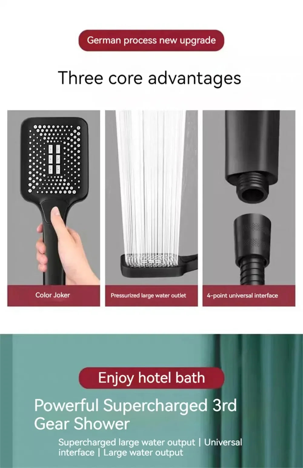 High Pressure 3-Mode Handheld Rainfall Shower Head