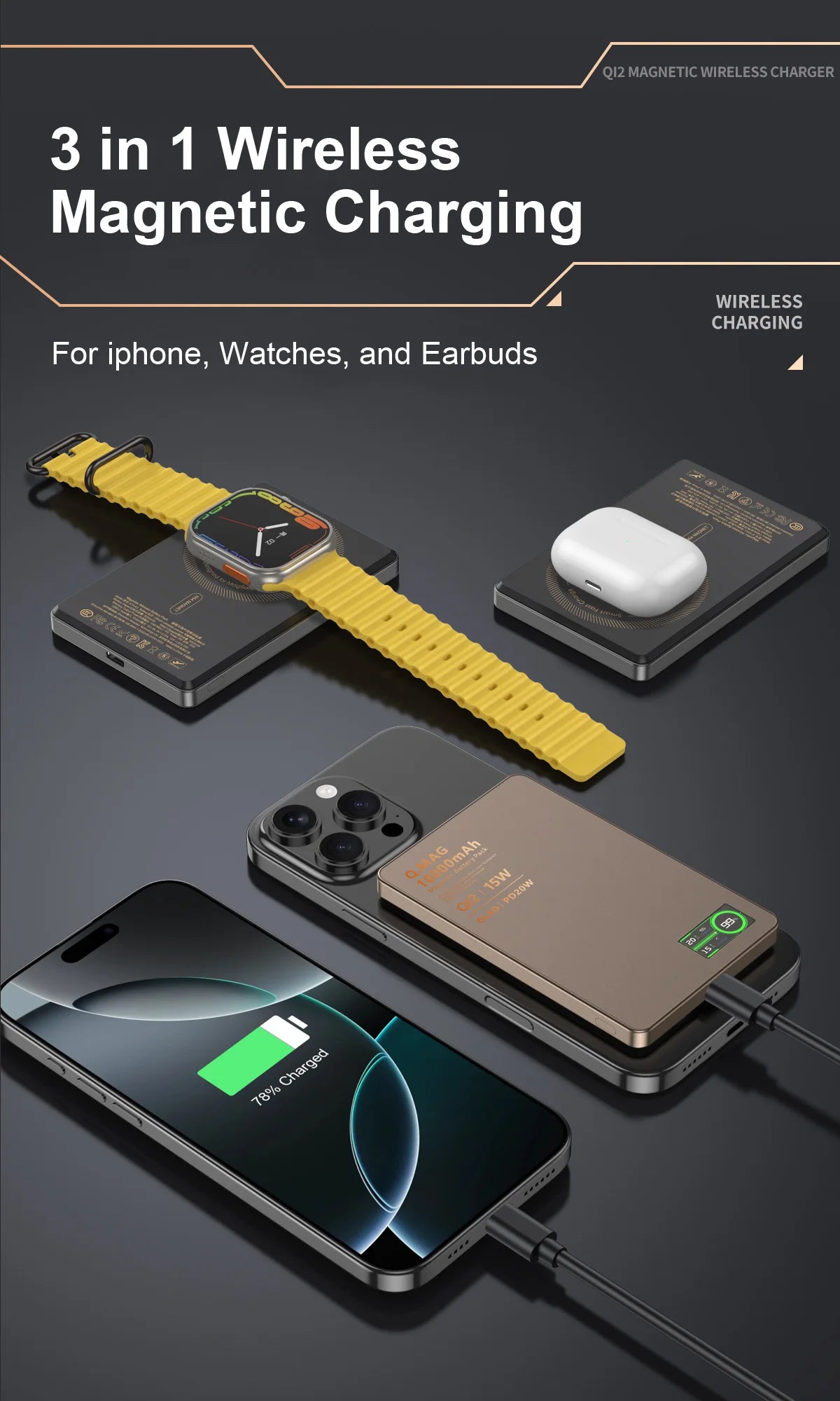 Magnetic Wireless Power Bank 5000mAh/10000mAh for iPhone 16-12 & Watch
