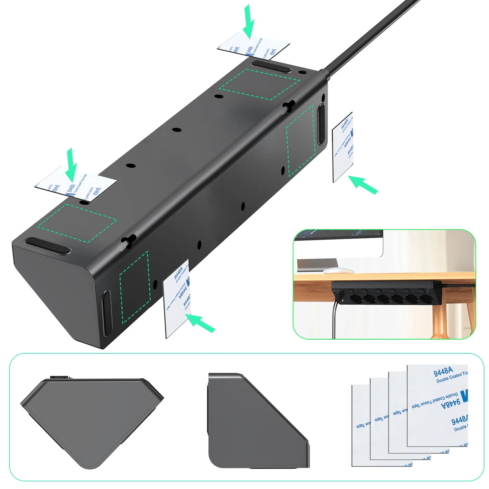 6-Outlet European Power Strip with 4 USB Fast Charging Ports & 2m Cord - 4