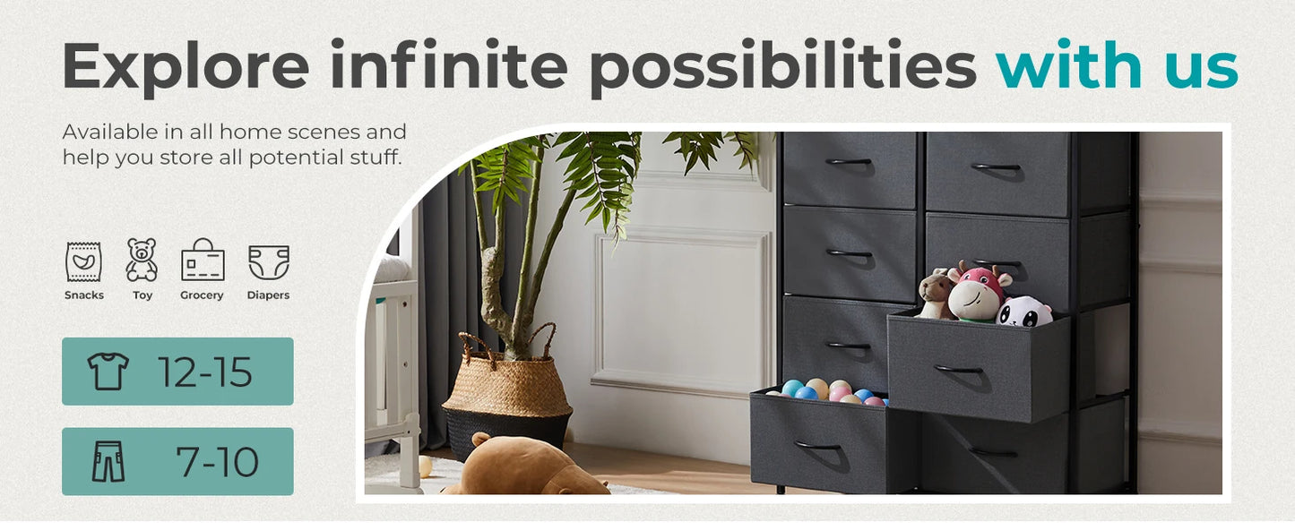 10-Drawer Fabric Dresser Organizer with Sturdy Steel Frame Storage Unit