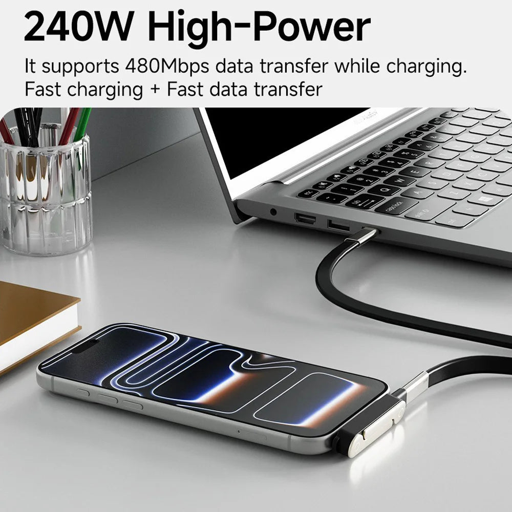 240W 2-in-1 USB-C Fast Charging Cable with Built-in Phone Stand
