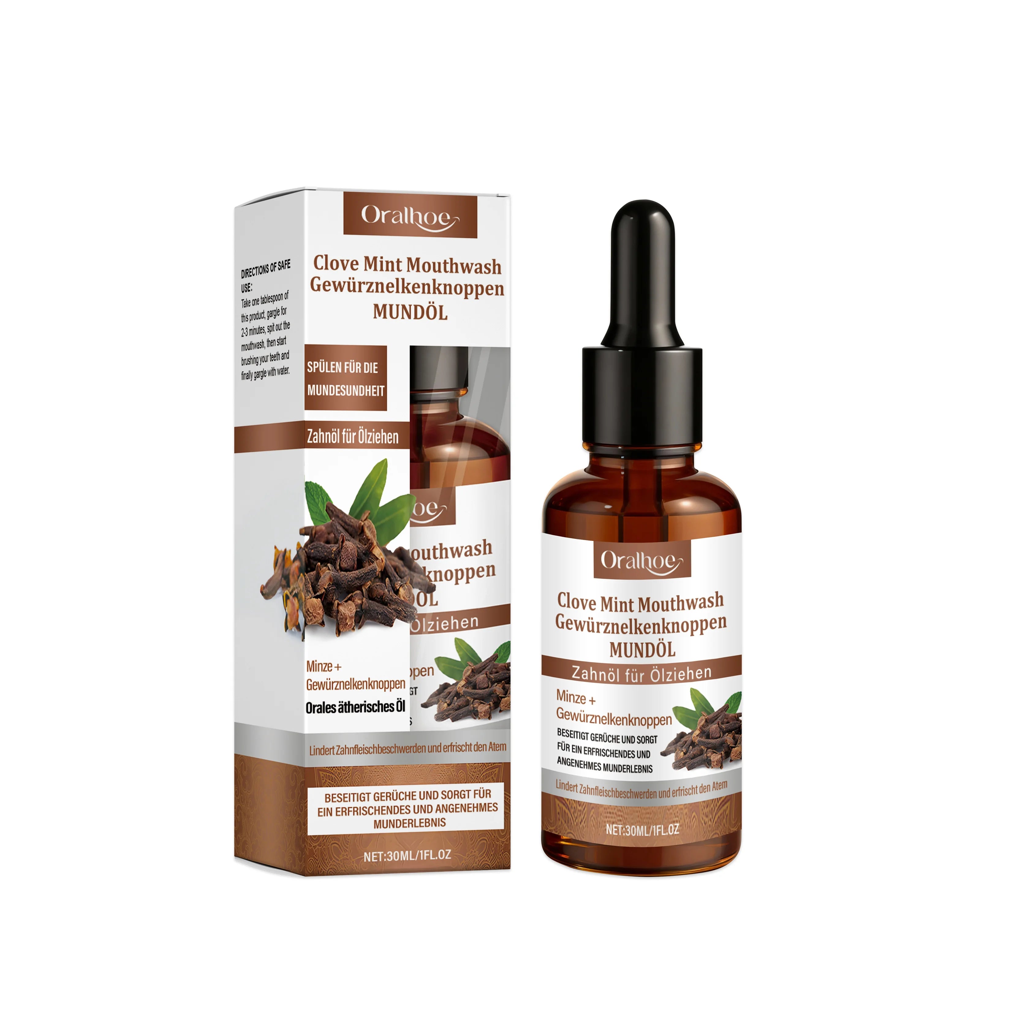 Clove Mint Oral Rinse & Teeth Whitening Oil - Natural Plaque & Bad Breath Remover - 6
