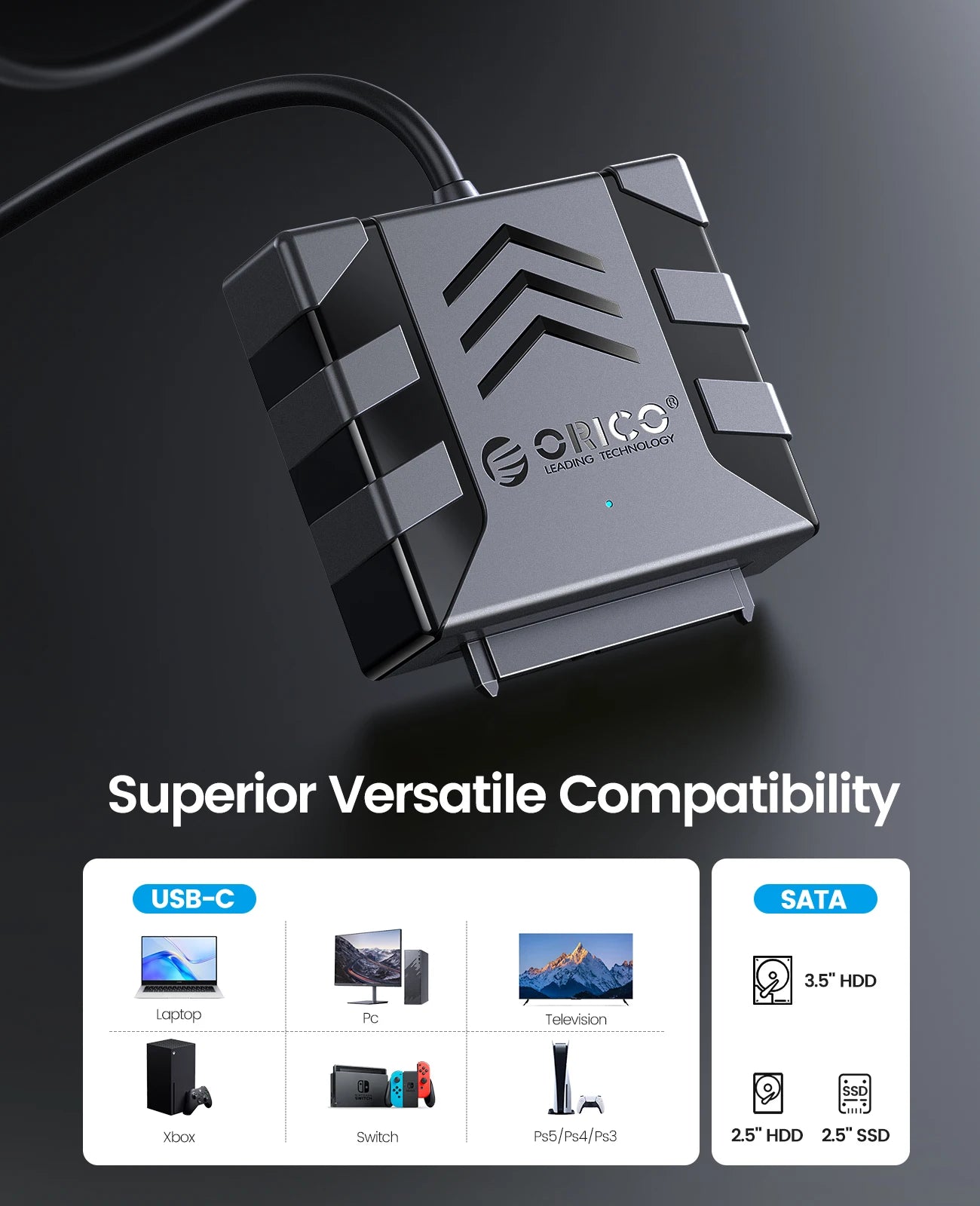 USB 3.0 to SATA Adapter Cable for 2.5/3.5" HDD/SSD - 5Gbps Fast Data Transfer - 9