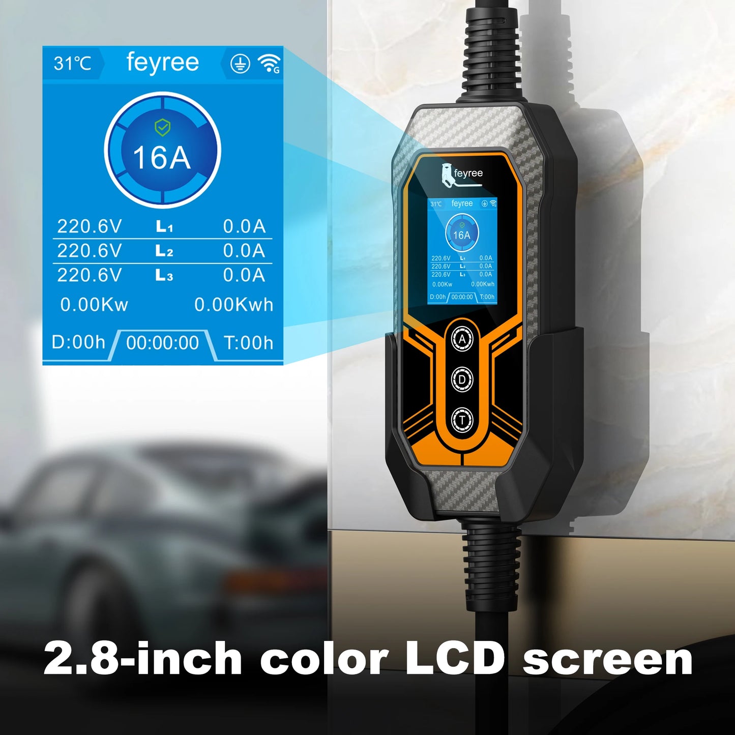 11KW Type 2 Portable EV Charger - 3 Phase Smart WiFi Charging Station