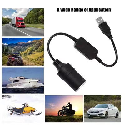 USB to 12V Car Cigarette Lighter Socket Converter - 5V to 12V Adapter