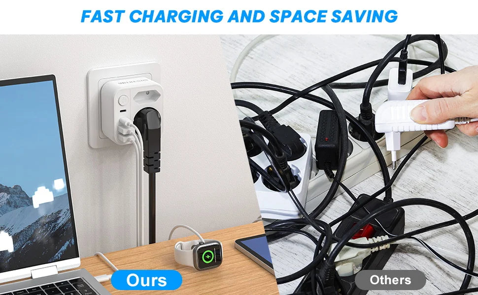 6-in-1 European Travel Power Adapter with 17W Fast USB-C & USB-A Charging