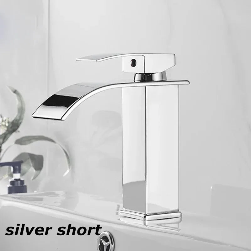 Modern Waterfall Bathroom Sink Faucet - Hot & Cold Stainless Steel - 18