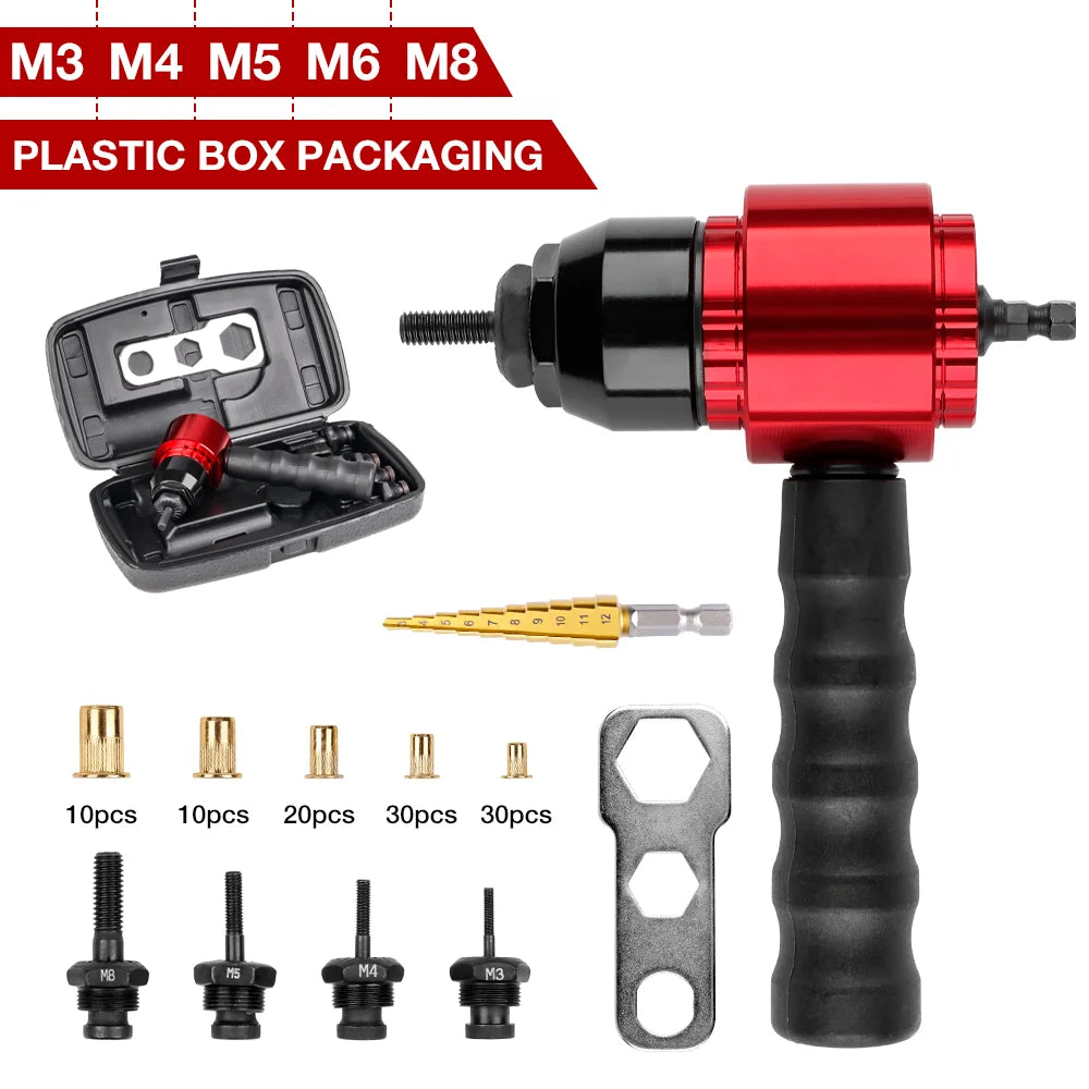 Electric Rivet Nut Gun Adapter for Drill - M3 M4 M5 M6 M8 Riveting Tool Kit - 14