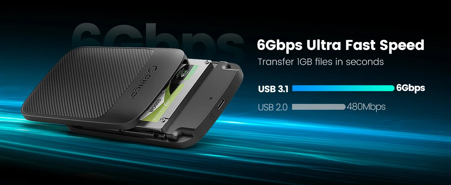 ORICO 2.5" USB 3.1 Type-C HDD/SSD Enclosure - 6Gbps Portable Hard Drive Case - 8