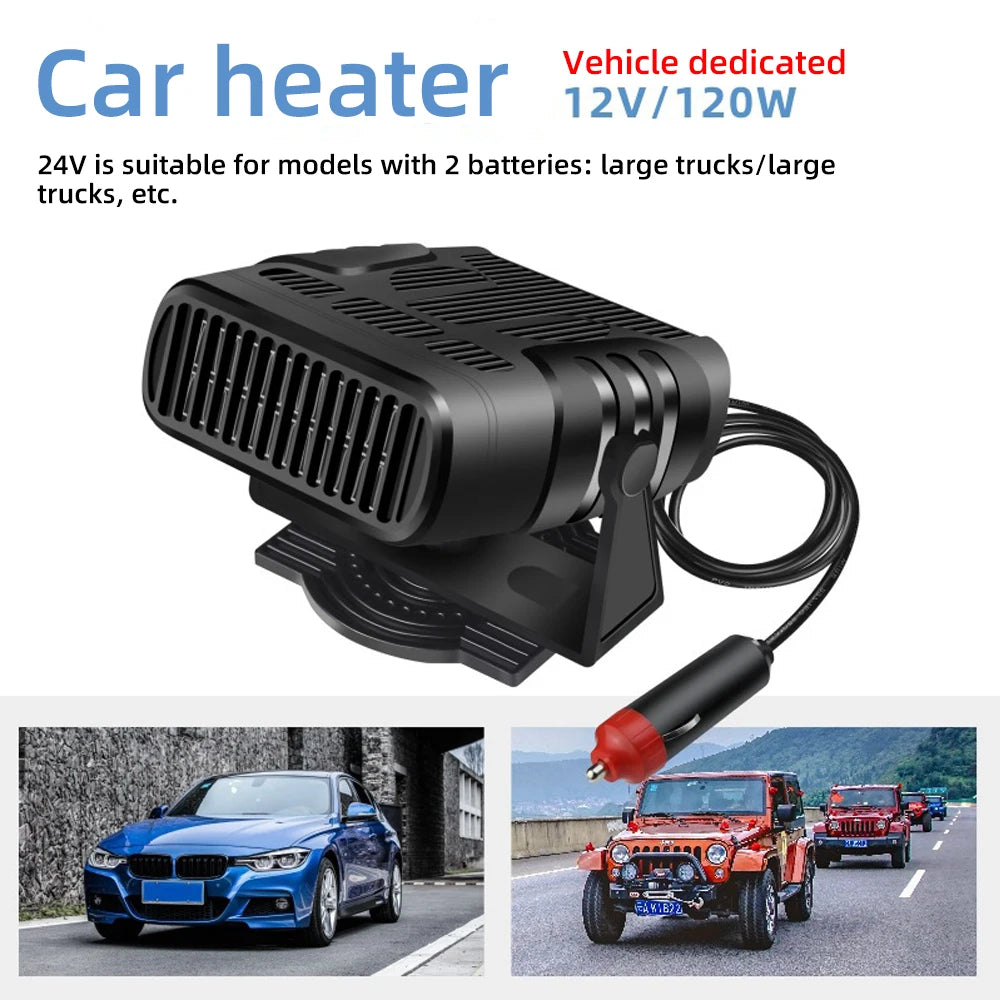 2-in-1 Car Heater and Cooling Fan - 12V/24V Windshield Defroster & Demister - 19