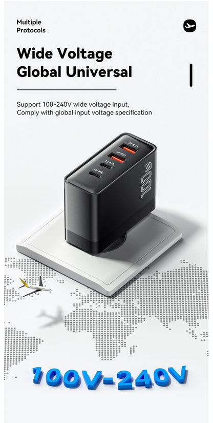 100W 4-Port USB-C Desktop Fast Charger for Laptops, iPhone, & Android