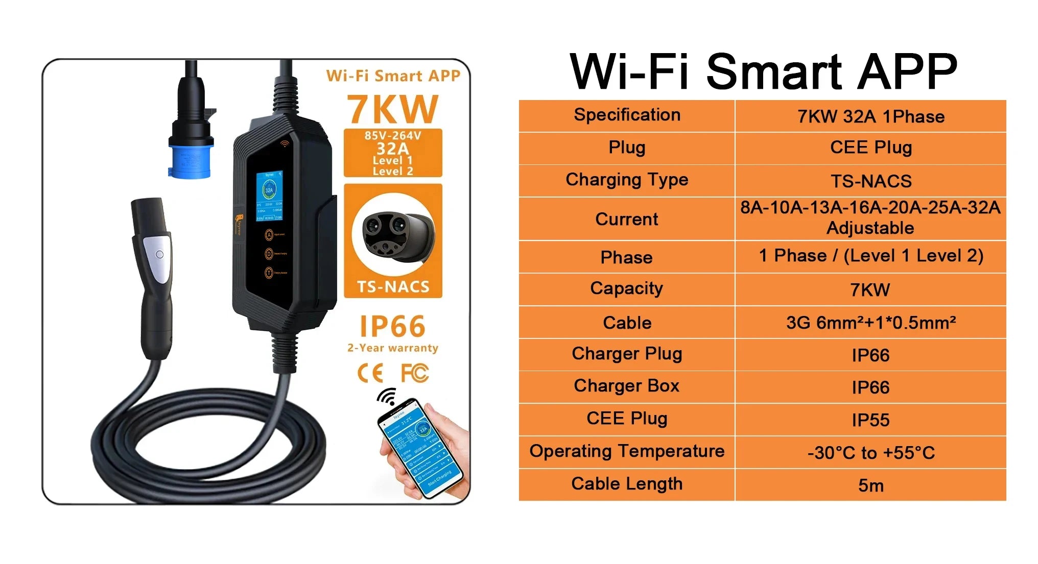 Portable EV Charger for Tesla & NACS - Smart APP Control & Fast Charging - 9
