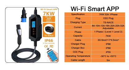 Portable EV Charger for Tesla & NACS - Smart APP Control & Fast Charging