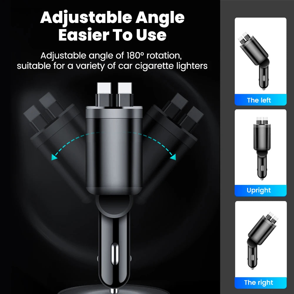 5-in-1 Retractable Fast Car Charger with LED Display - 120W Multi-Port