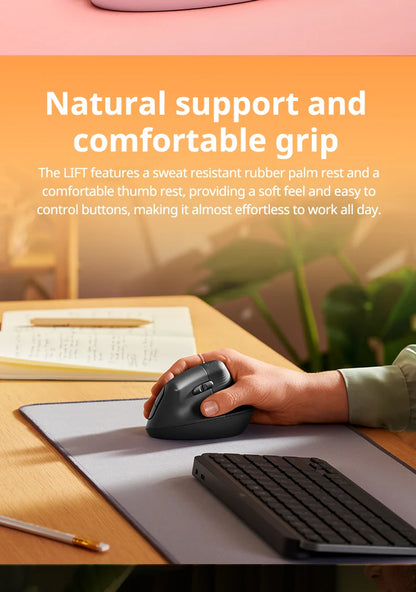 Logitech Lift Ergonomic Vertical Wireless Mouse - Silent Bluetooth & USB