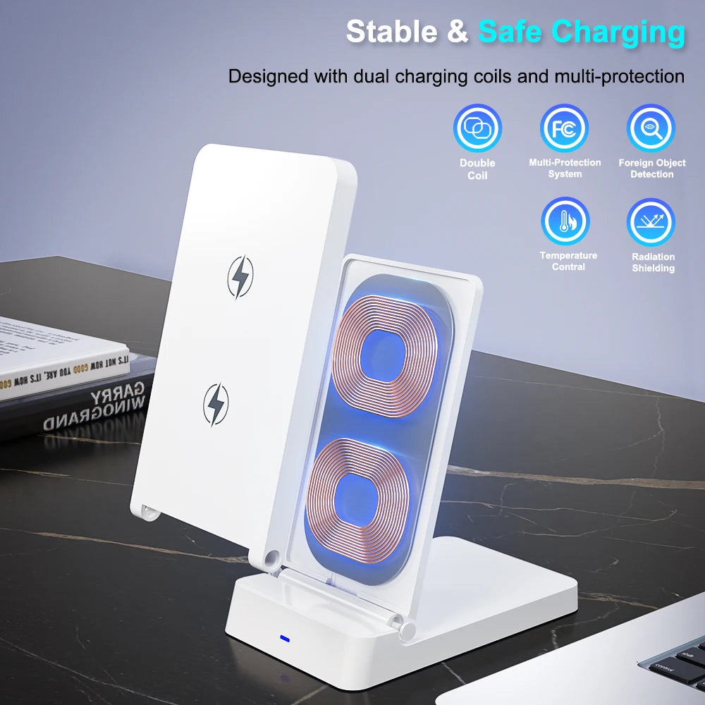 15W Foldable Wireless Charging Stand for iPhone & Samsung - Fast Charger
