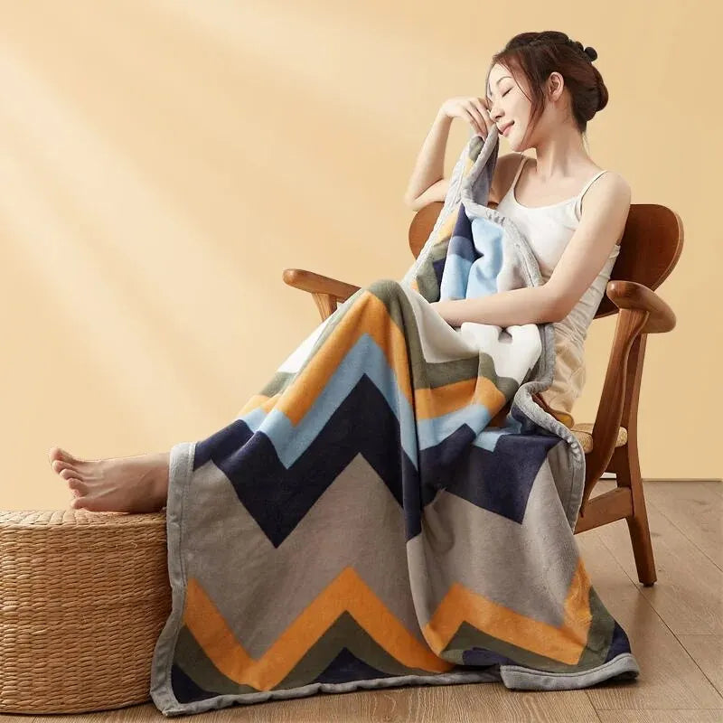 Extra Soft Flannel Throw Blanket – Thickened Warm Geometric Bedding - 4