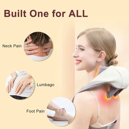Wireless 6D Deep Tissue Neck & Shoulder Kneading Massager with Heat