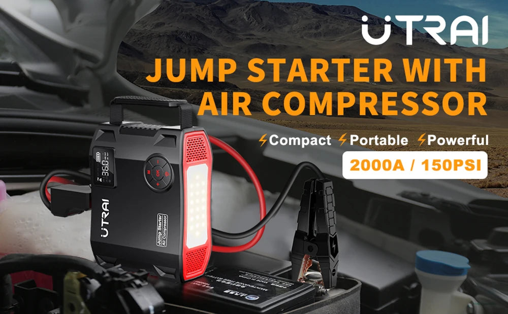 4-in-1 Portable Car Jump Starter & 150PSI Air Compressor - 16000mAh Power