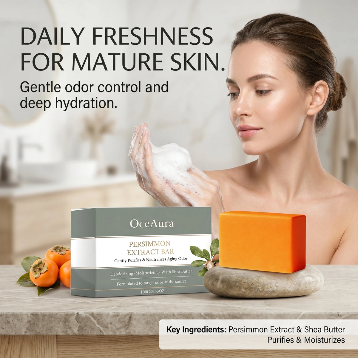Persimmon Deodorizing Body Soap for Natural Aging Odor Neutralization & Skin Care