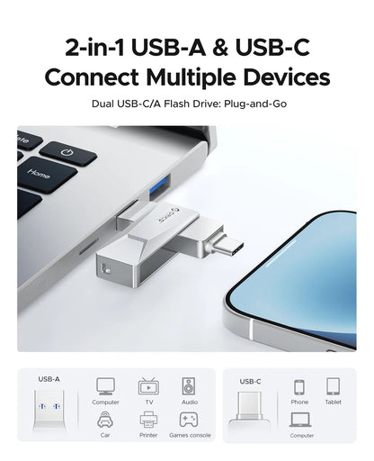 256GB Dual USB-C & USB-A 3.2 Flash Drive - High-Speed Metal Thumb Drive