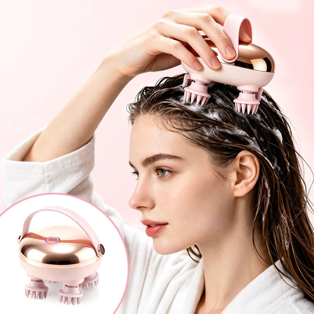 Electric Scalp Massager - Waterproof 360° Rotating Kneading Brush for Hair Growth