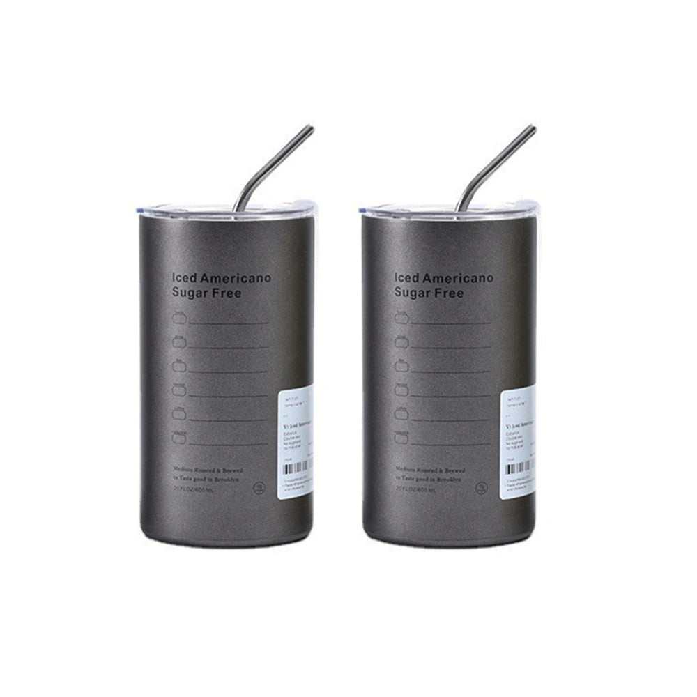 600ml Insulated Stainless Steel Coffee Mug with Straw – Portable Travel Cup