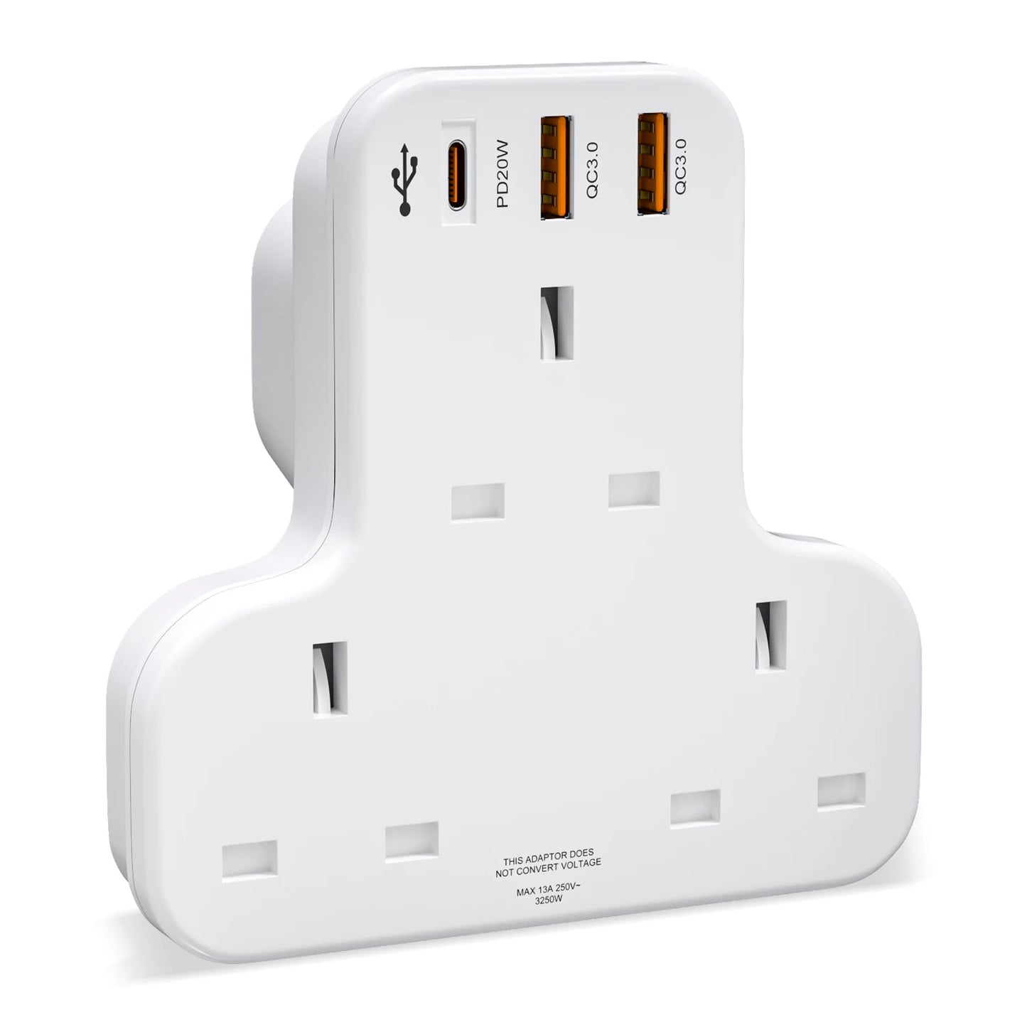 UK 6-in-1 Wall Socket Extender with 20W PD Fast Charging & 3 USB Ports