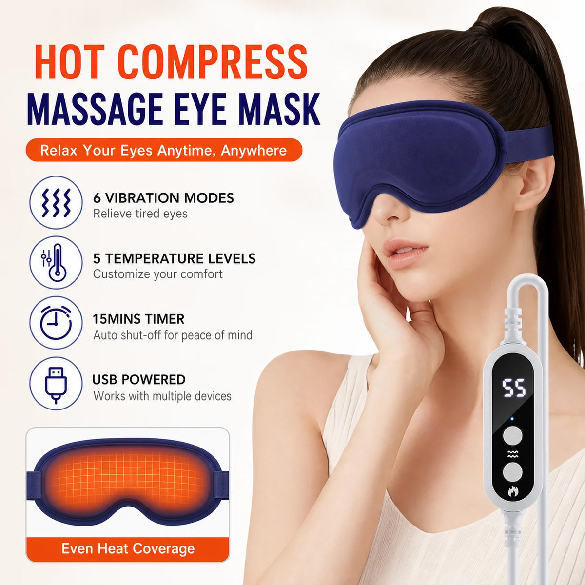 Electric Heated Eye Massager Mask with Vibration & Heat Therapy for Eye Relief