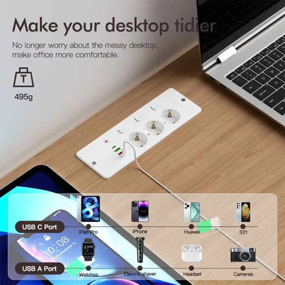 EU Desktop Power Strip with 5 AC Sockets & 4 USB Ports - 3250W Fast Charge