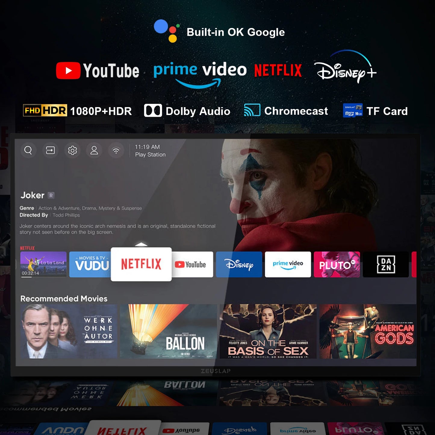 18.5" Smart Portable Touch Monitor with Google TV & Built-in Streaming