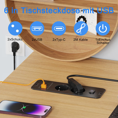 Desktop Recessed Power Strip - Built-in 3 AC Sockets, USB & PD 20W Type-C