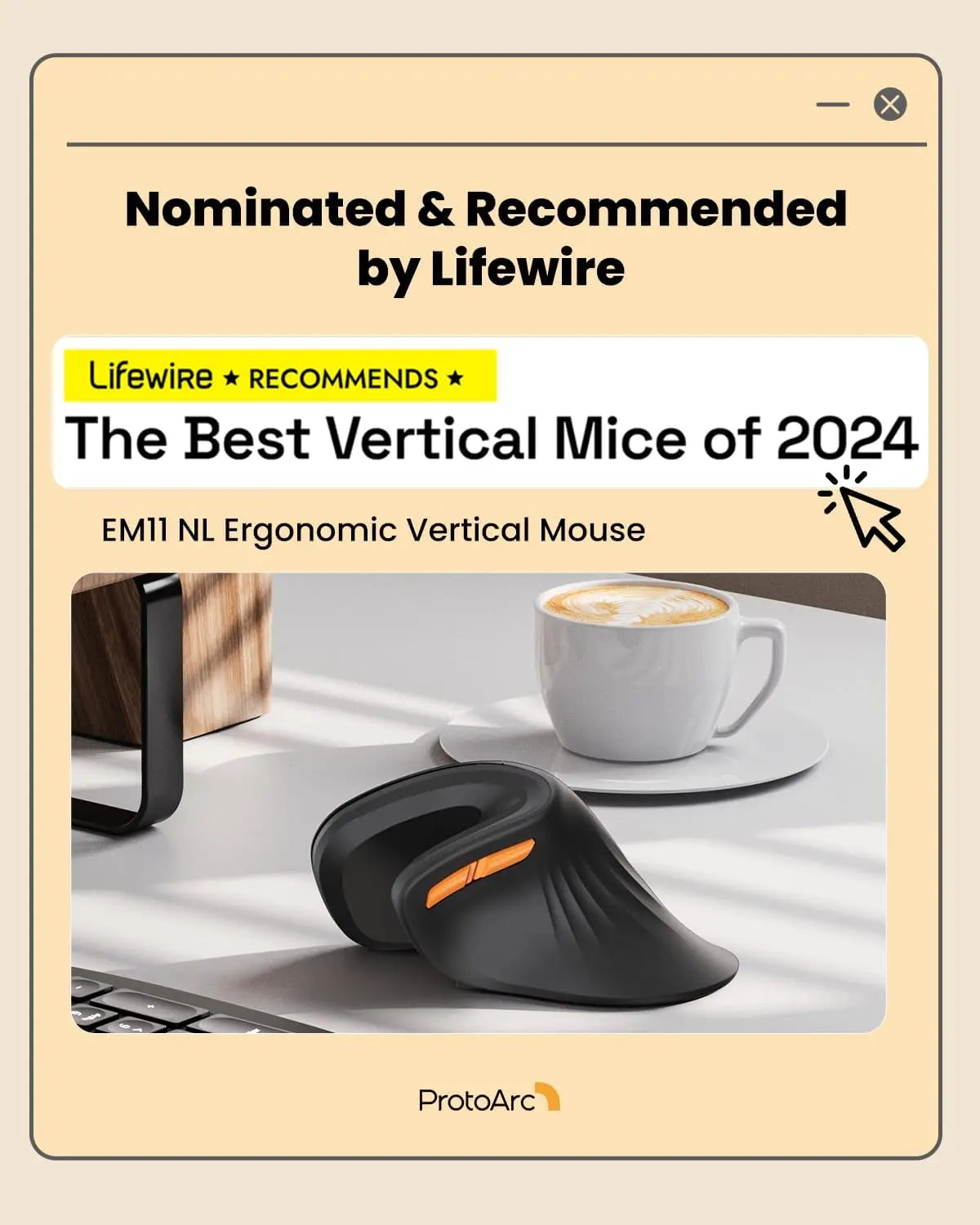 ProtoArc Wireless Ergonomic Vertical Mouse - Rechargeable Bluetooth Optical