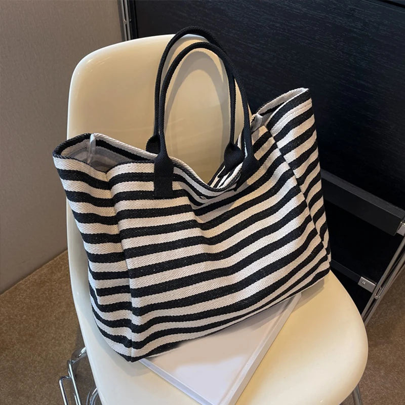 Luxury Casual Striped Canvas Tote
